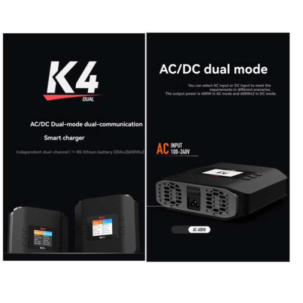 K4 Charger Baterai LiPo Dual Channel – Ideal untuk Mainan RC, Steker EU